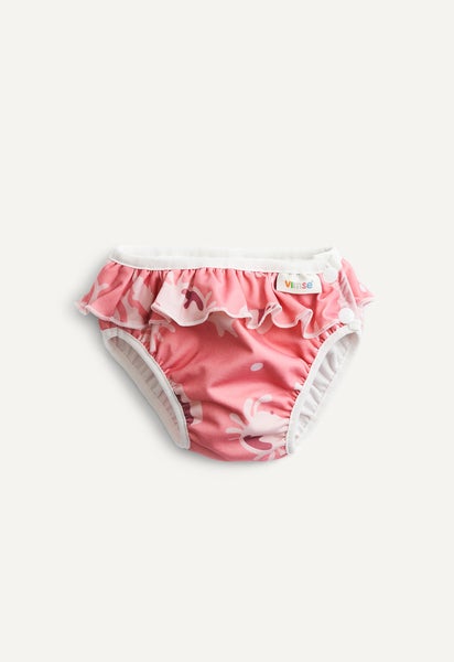 Schwimmwindel mit seitlichen Knöpfen - Rosa Muster mit Rüschen