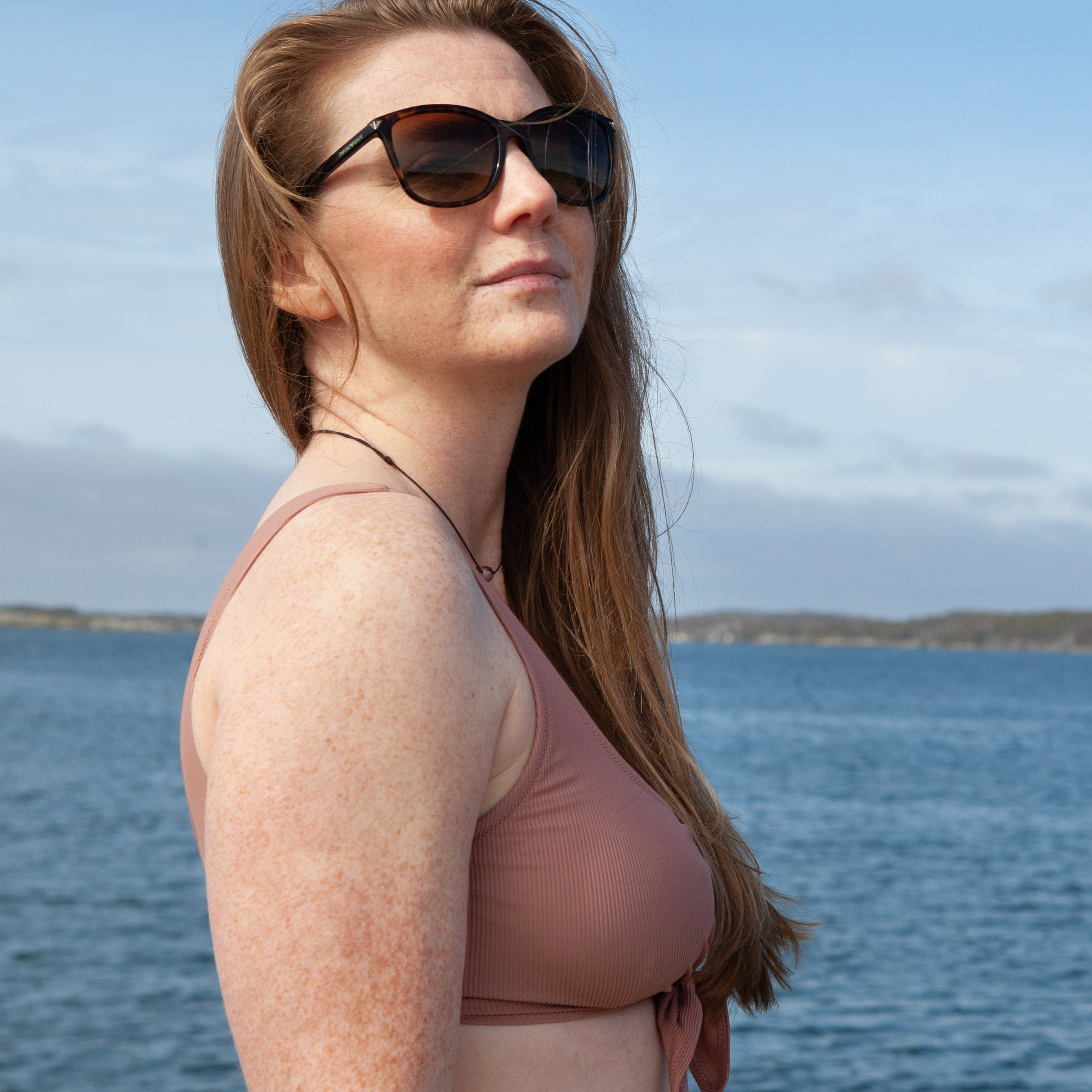 Ribbad badtopp - Rose Brown